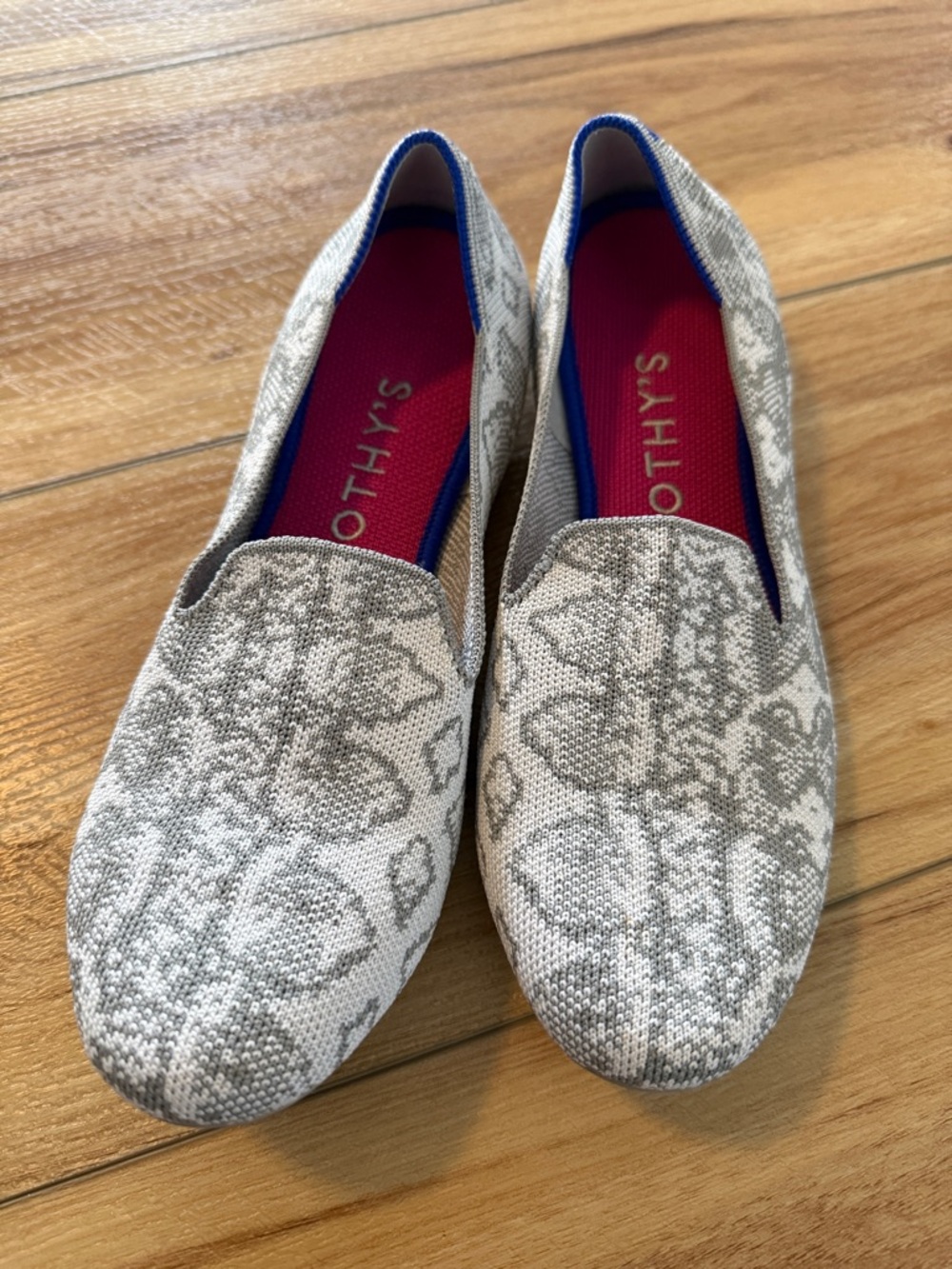 Rothy's Gray Patterned Slip-On Flats with Pink Insoles